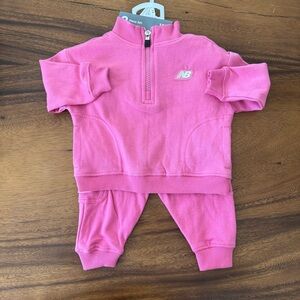 New Balance Pink Cotton 3/4 Zip Sweat Set 12M
